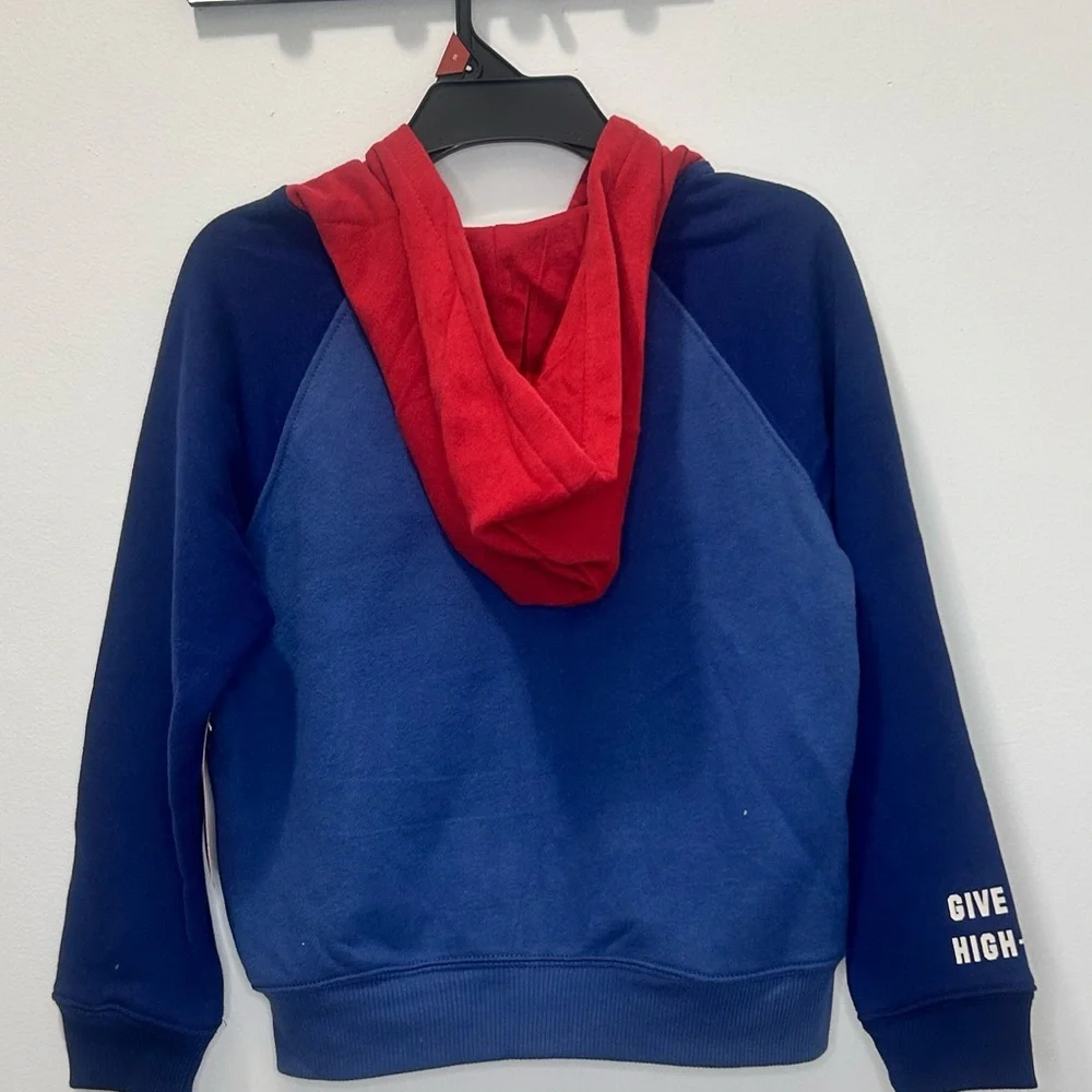 Wonder Nation Boys Zip Hoodie Blue Red High Five Graphic Size 8 Kids Hooded NWT